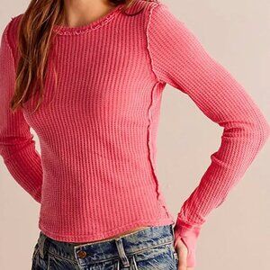 Free People Cotton Pink Cotton Waffle Long Sleeve T Size XS